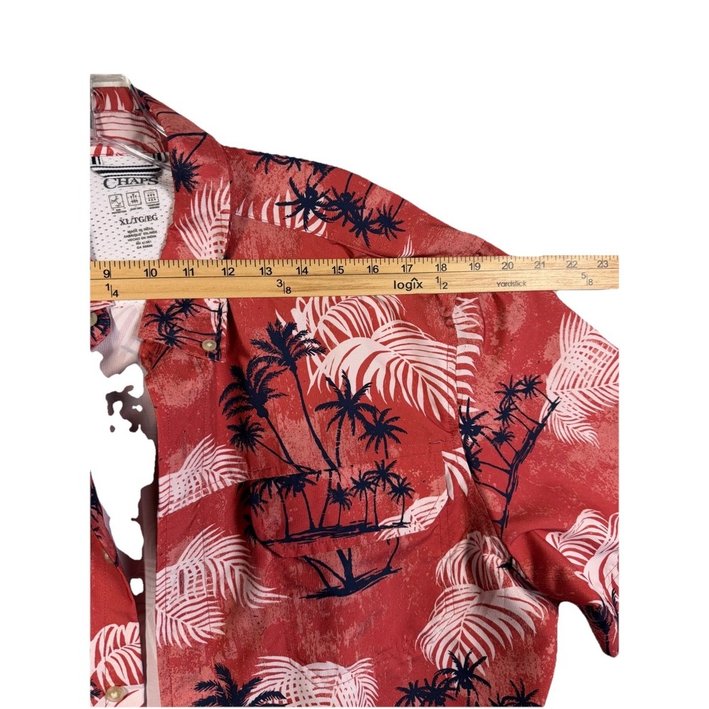Chaps Mens‎ XL Performance Shirt Red Tropical Palm Tree  Button Down Shirt - Picture 11 of 13